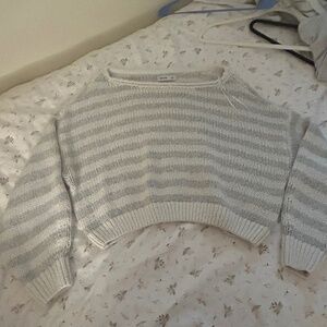 Hollister off the shoulder grey striped sweater